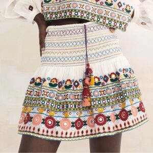 Zara Embroidered White Floral Mini Skirt